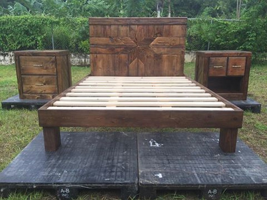 Queen Size Pallet Bed with End Tables | Wood Pallet Furniture