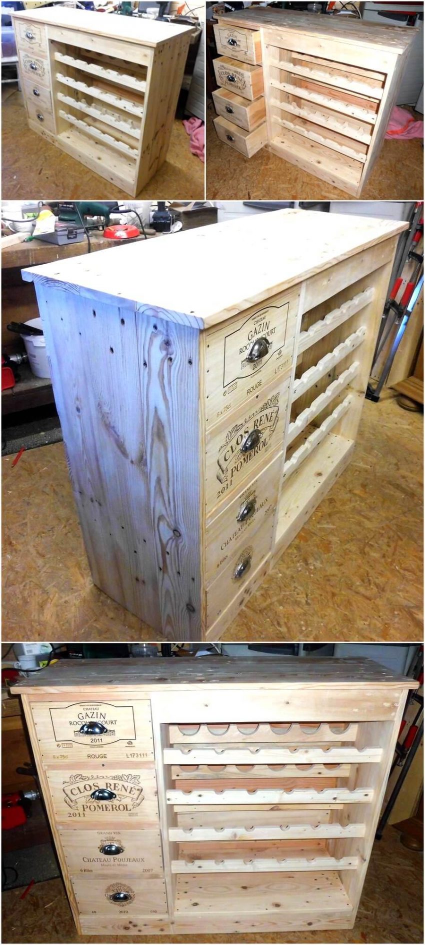 Wood Pallets Made Table with Bottles Storage Wood Pallet Furniture