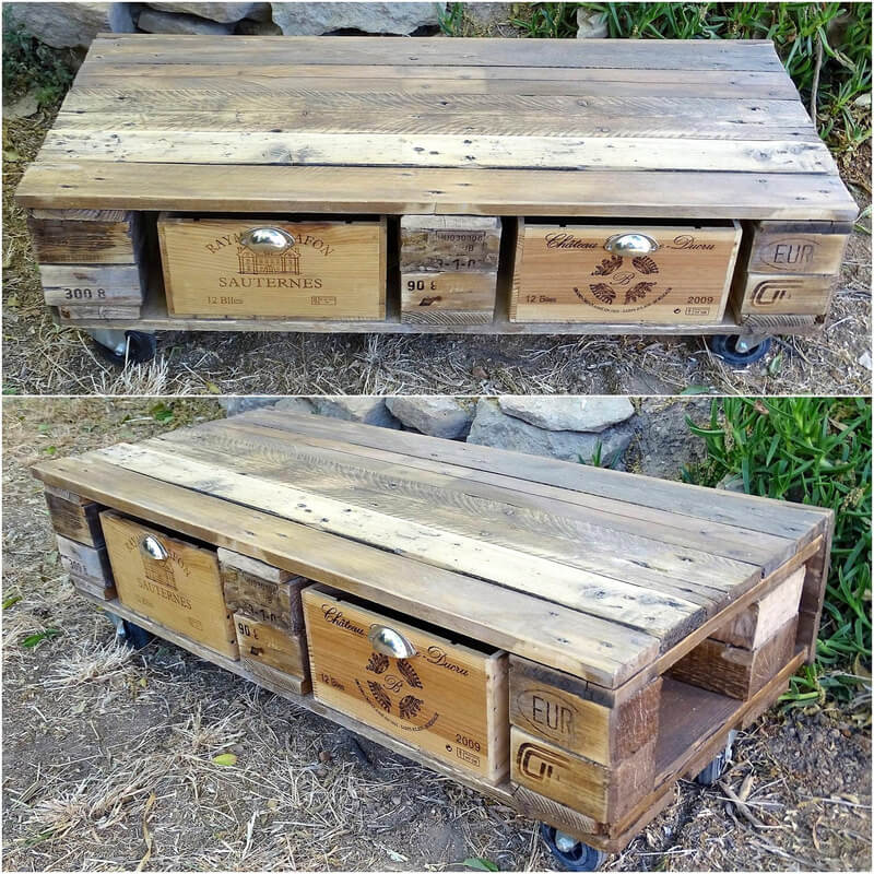 rustic pallet table on wheels
