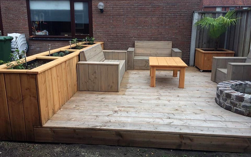 wood pallet patio terrace with furniture