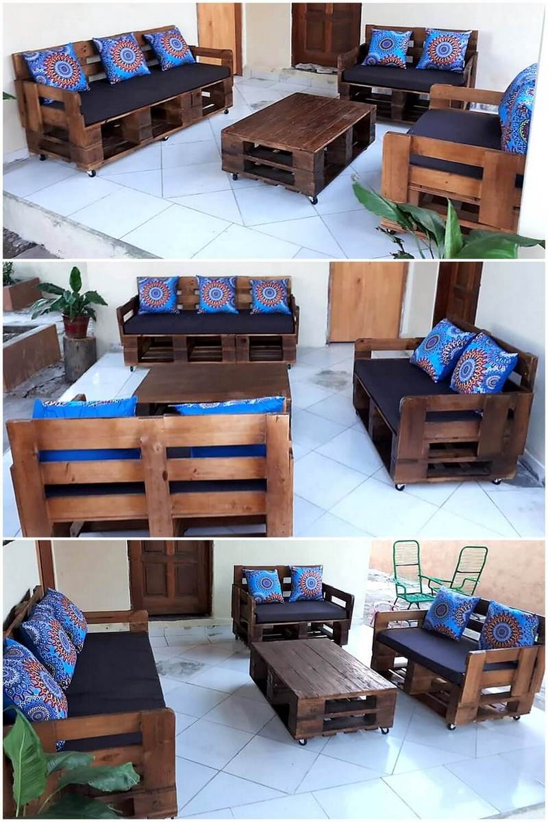 recycled pallets wooden sofa set