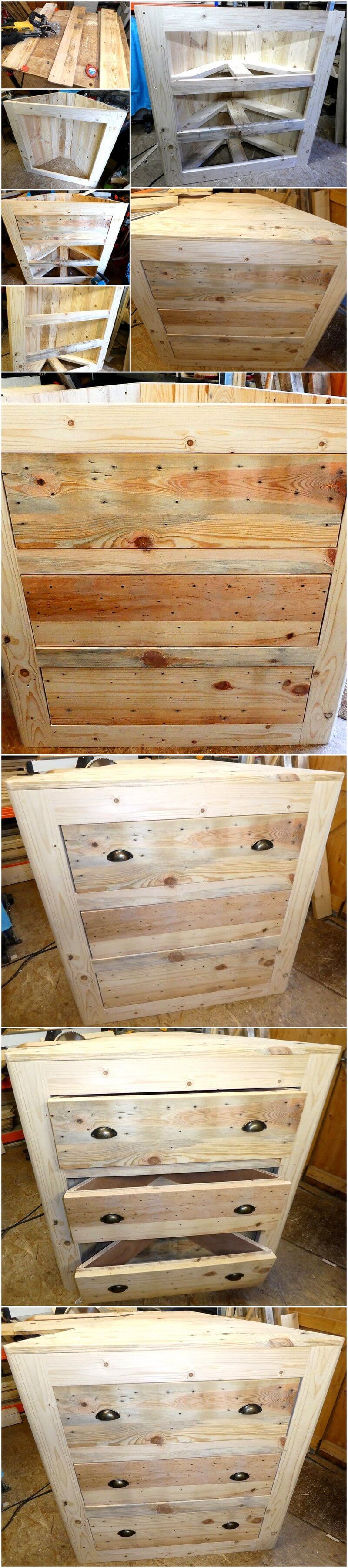diy pallet corner table with drawers