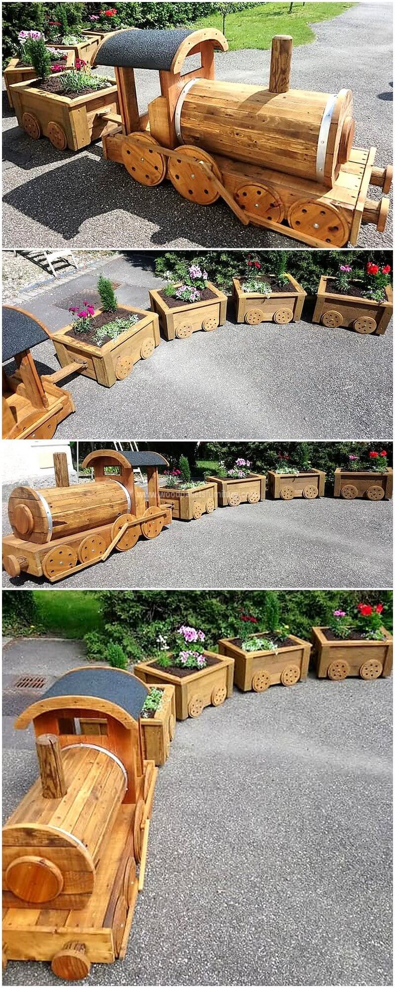 pallet garden decor planting train